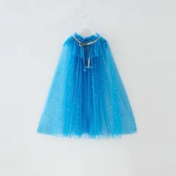 Sparkling Tulle Cape for Little Girls - Princess Party Dress-Up Cloak in Summer Colors (Blue Cloak)