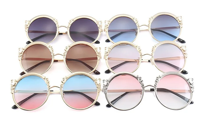 Винтажные Круглые Солнцезащитные очки для женщин, роскошные брендовые ретро солнцезащитные очки, женские металлические градиентные