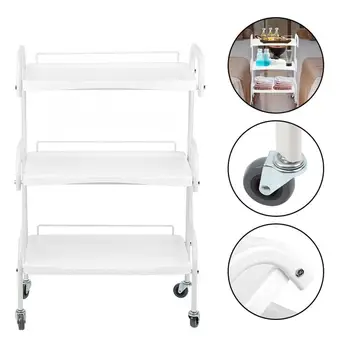 

3 Tiers Storage Trolley Cart Rack Hair Beauty Salon Trolley Rack with Omni-directional Wheels Hairdressing Tools