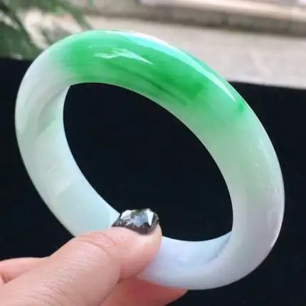 Zheru ювелирные изделия натуральный Мьянма jadeite 54-64 мм зеленый двухцветный браслет