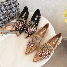 LEOSOXS-zapatos planos con diamantes de imitación de cereza para mujer, mocasines informales con punta de Metal, cómodos, Primavera, 2021