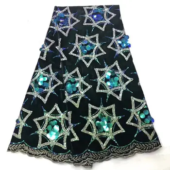 

2019 Latest Style Green High Quality African Velvet Lace Fabric with Sequins Nigerian Lace Fabrics For Wedding Party
