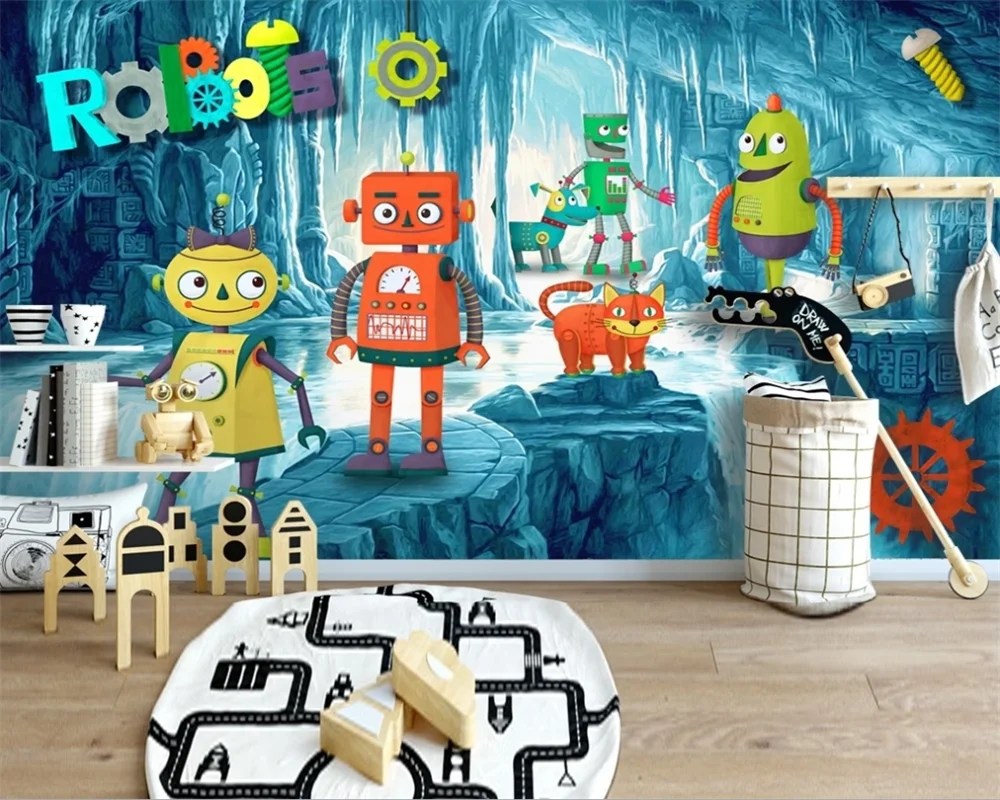 Papier peint Photo 3D personnalisé, dessin animé science-fiction planète  aventure Robot Alien, mur de fond de chambre d'enfants - AliExpress