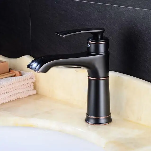 Short Faucet Vidric черные Смесители для ванной комнаты, смеситель для раковины, масляный щебень, бронзовый Высокий кран для раковины воды, на бортике, с одной ручкой, ELF1402 - Цвет: Short Faucet