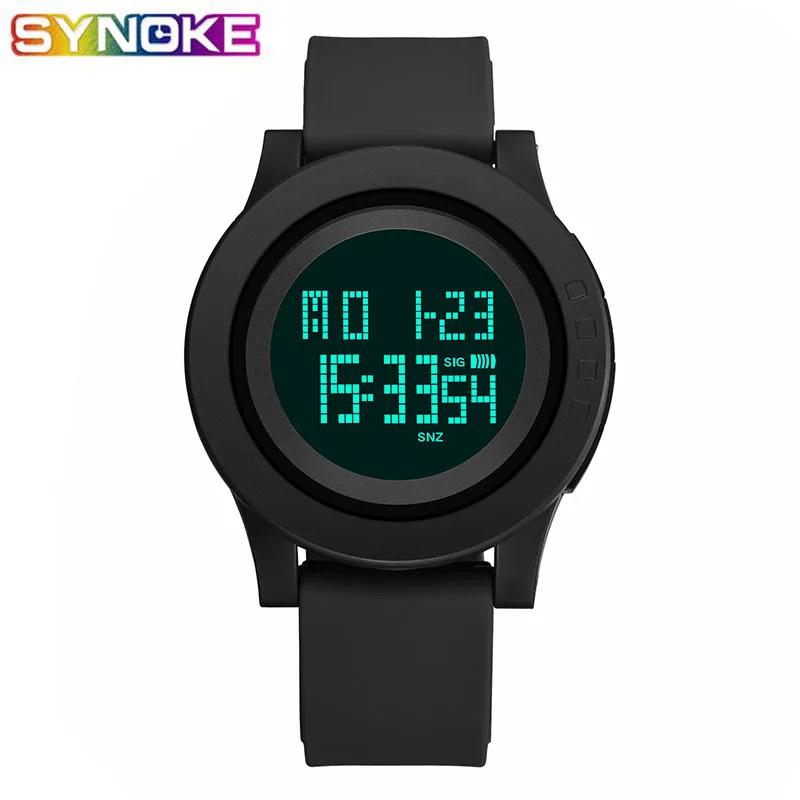 

SYNOKE Men Digital Watch LED Luminous Alarm Waterproof Sport Watches Student Couple Electronic watch black white running clock