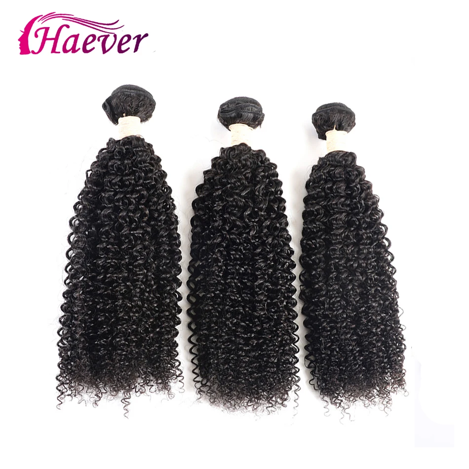 

Haever Hair Extension Kinky Curly Weave Bundles Non-Remy Human Hair 3 Bundles 100% Human Hair Peruvian Hair Bundles Natural