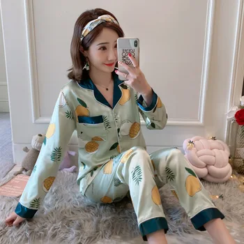 

Spring and Autumn Hot Selling Women's Hugh Pajamas Comfortable Imitated Silk Fabric Korean-style Retro Long Sleeve