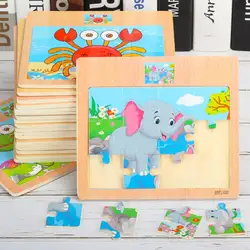 12 pçs quebra cabeça de madeira crianças brinquedos educativos dos desenhos animados animais tráfego 3d quebra cabeça de madeira brinquedos para o presente das crianças montessori 17x15cm