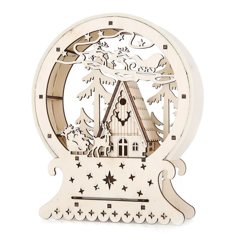 LED Light Wood Xmas Tree Hanging Decor Christmas Ornaments Window Display Prop PAK55