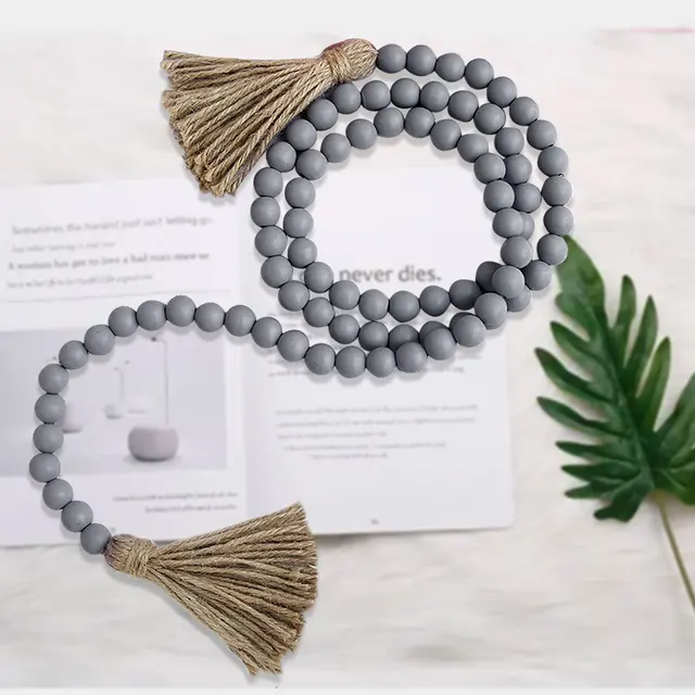 20pcs Wholesale 82cm Black Grey Log Wood Bead Garland With Tassels