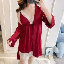 Летнее сексуальное женское белье, комплекты халатов и платьев, женские атласные ночные халаты, кружевная ночная рубашка+ банный халат, комплект из двух предметов, халат для подружки невесты