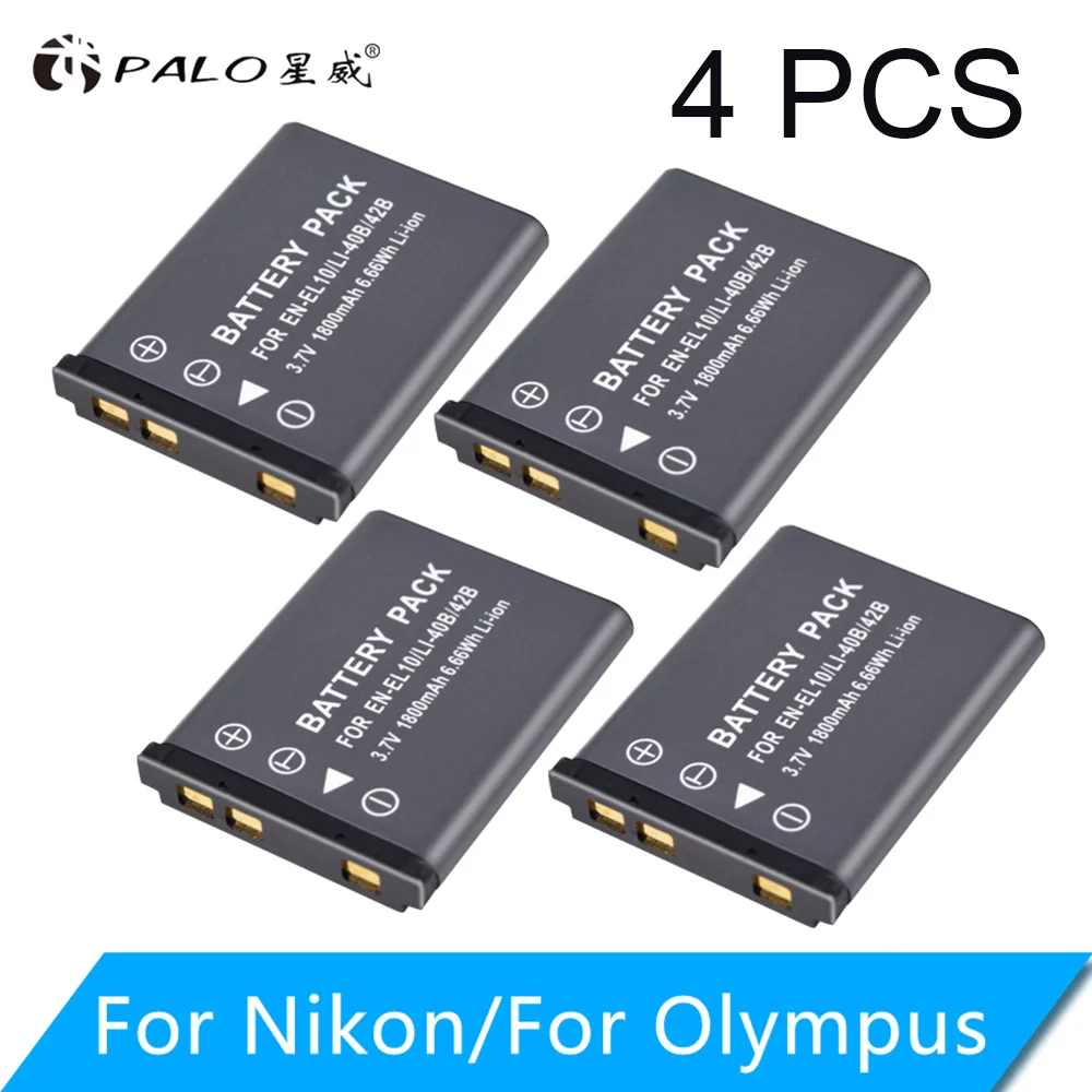4PCS PALO 3,7 V 1800mAh Li-40B Li40B Li 40B Li-42B EN-EL10 EN EL10 ENEL10 Аккумуляторы для цифровой камеры Olympus Nikon Fujifilm Kodak - Цвет: 4PCS