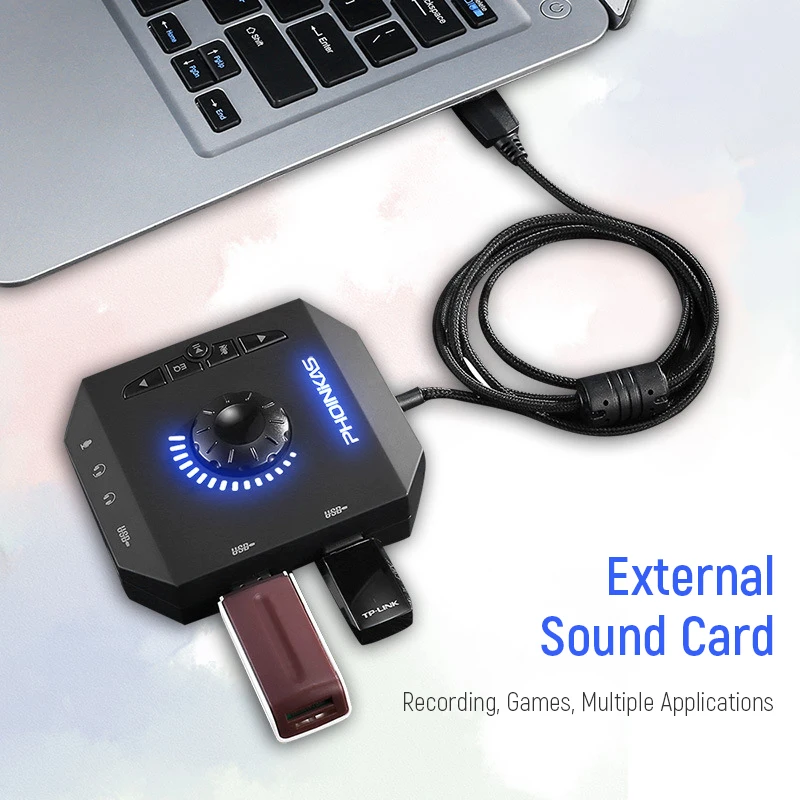 USB Sound Card Portable Lightweight Computer Multi-Port USB external multifunction converter Compatible with Windows Vista Mac IOS
