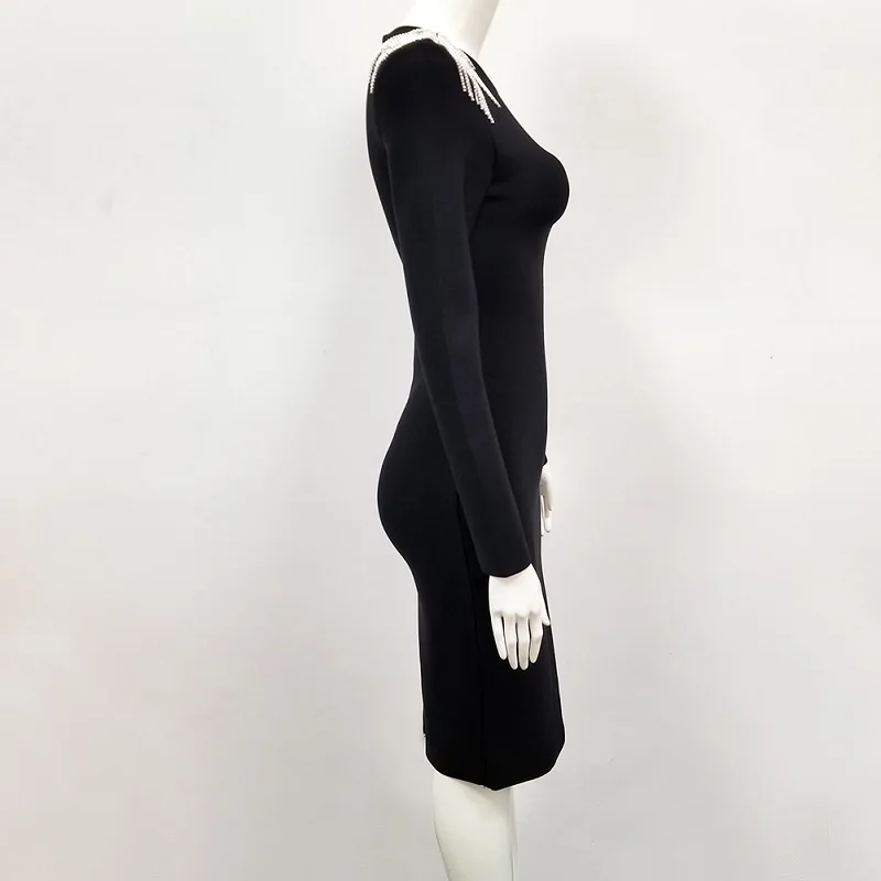 Babatique Черное женское элегантное вечернее платье Vestido с длинным рукавом облегающее сексуальное однотонное Летнее Платье До Колена