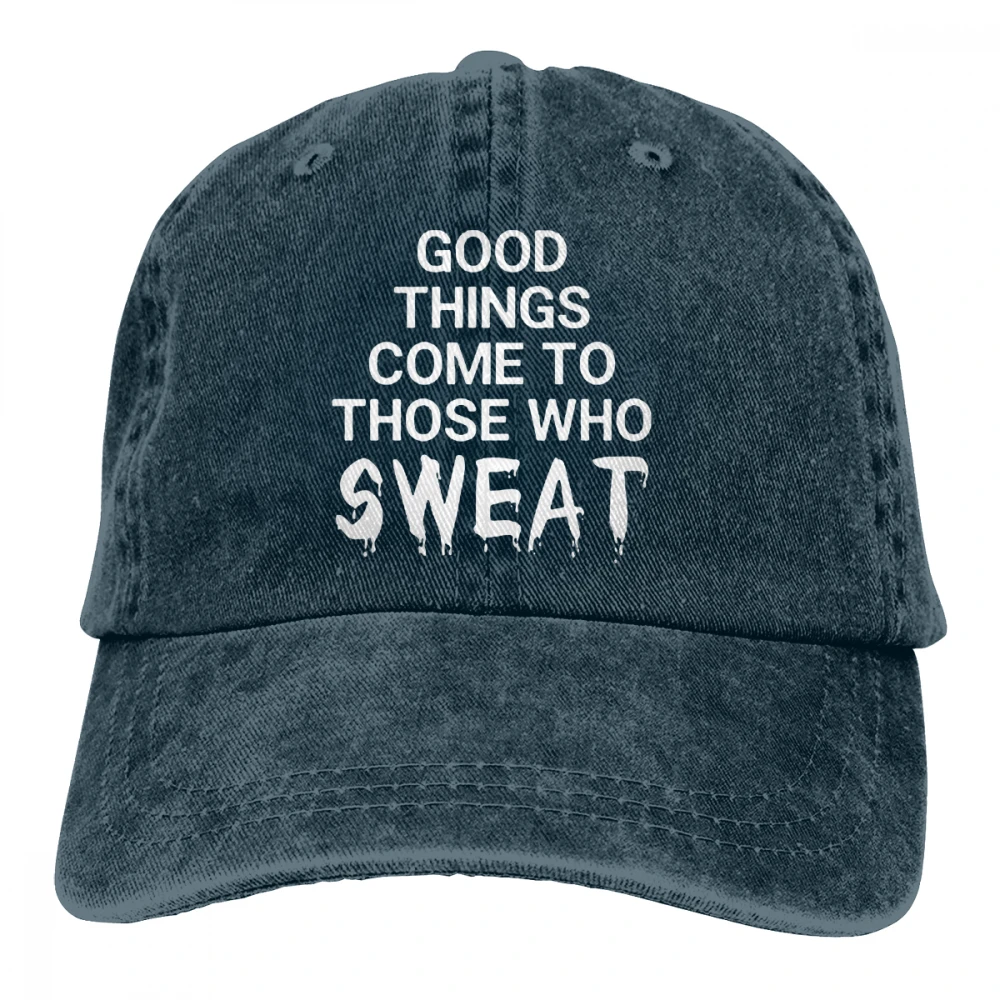 Хорошие вещи приходят к тем, кто потеет Casquette черные унисекс Мужские Женские джинсовые бейсболка с ремешком кепки Регулируемый Гольф папа шляпа