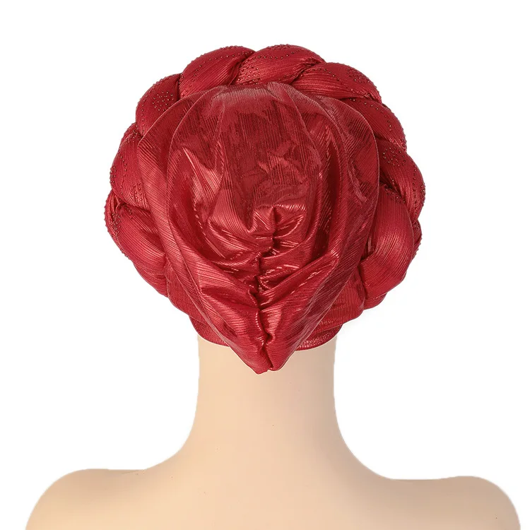 BUSHRA African Turban Cap Braided Aso Oke Gele Head Wrap Already Made Auto Headtie Nigerian Female Ready To Wear Hair Bonnet