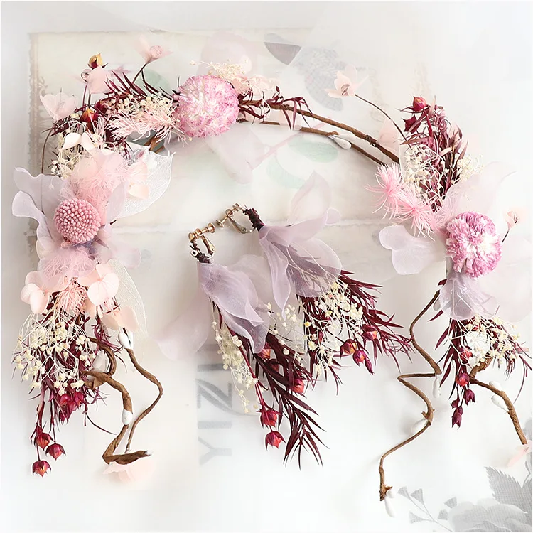MORI Series xian mei, ручной работы, сохраненный свежий цветок, резинки для волос, головной убор для невесты, свадебные аксессуары для волос, ретро фиолетовое моделирование