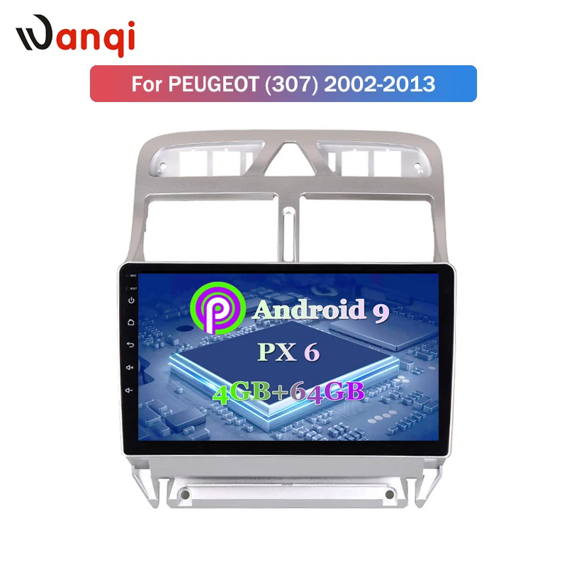 PX6 4G + 64G Android 9 автомобильный DVD видео плеер gps навигация мультимедийный для peugeot 307
