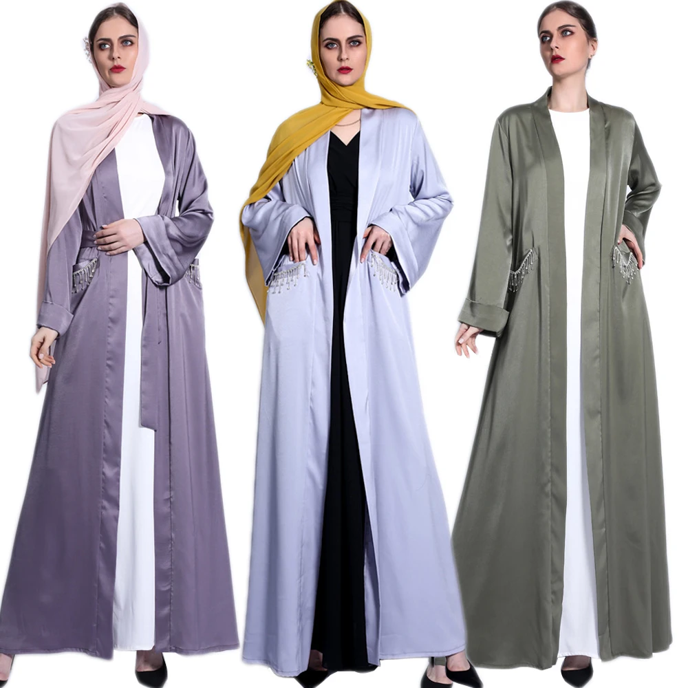 

Abaya Muslim Open Kimono Kaftan Arabic Ramadan Islamic Maxi Robe For Women Turkish Middle East Dubai Eid Rhinestone Tassel Gown