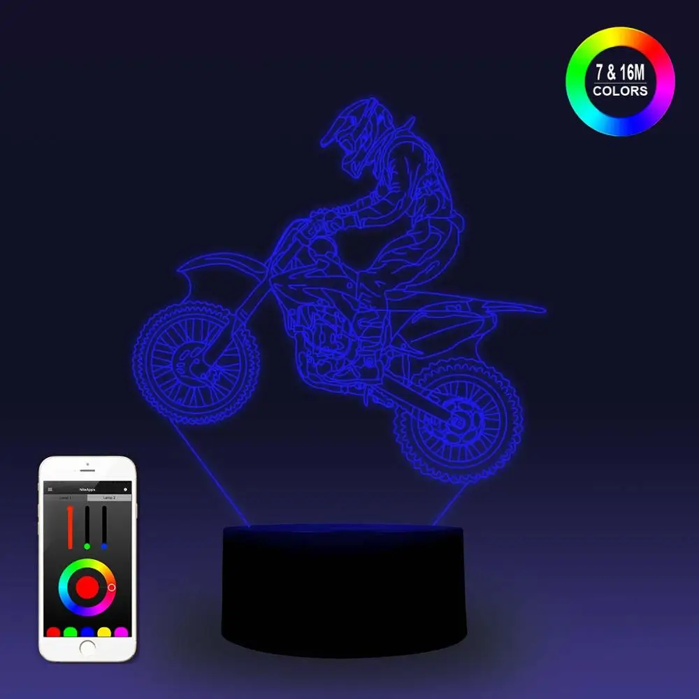 NiteApps 3D внедорожный мотоцикл ночник настольная Иллюзия украшение лампа подарок на день рождения приложение/сенсорное управление
