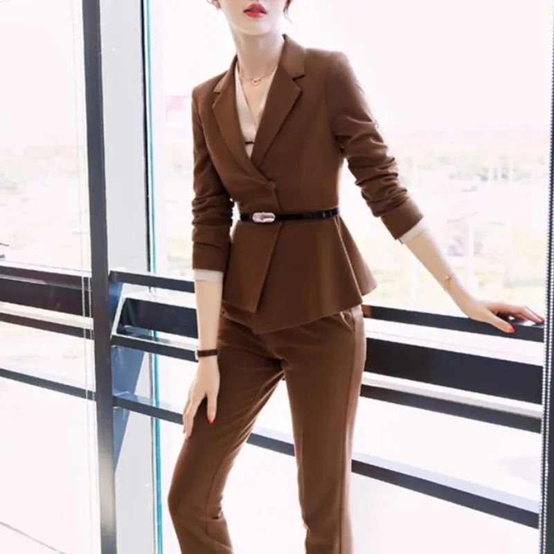 

Pant Suits For Women Set 2020 Office Ladies Wear Formal Work Long Sleeve Blazer Jacket Pants Elegant Pantsuits Plus Size XXXL