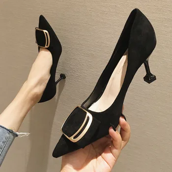 

Women's high heels 2019 spring and autumn new fine with shallow mouth pointed high heels black wild professional work shoes