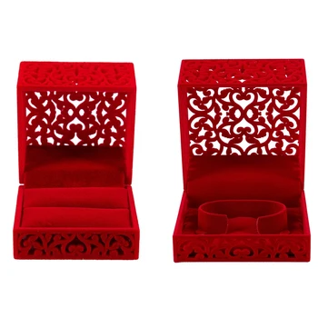 

2x Hollow Engagement Wedding Jewelry Box Holder Display Gift Ring/Bracelet Box Red