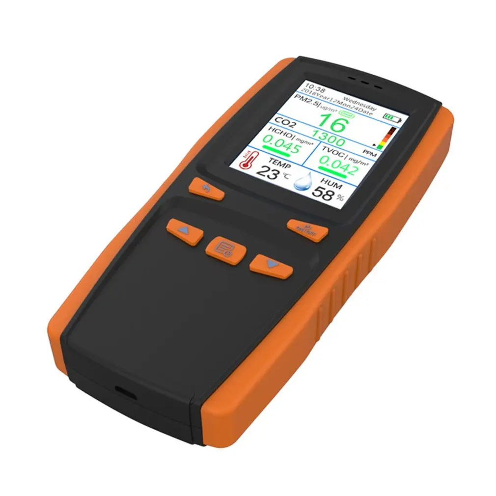 

PM2.5/CO2/TVOC/HCHO Tester AQI Air Quality Analysis Detector Temperature Humidity Monitor Home Smog Meter