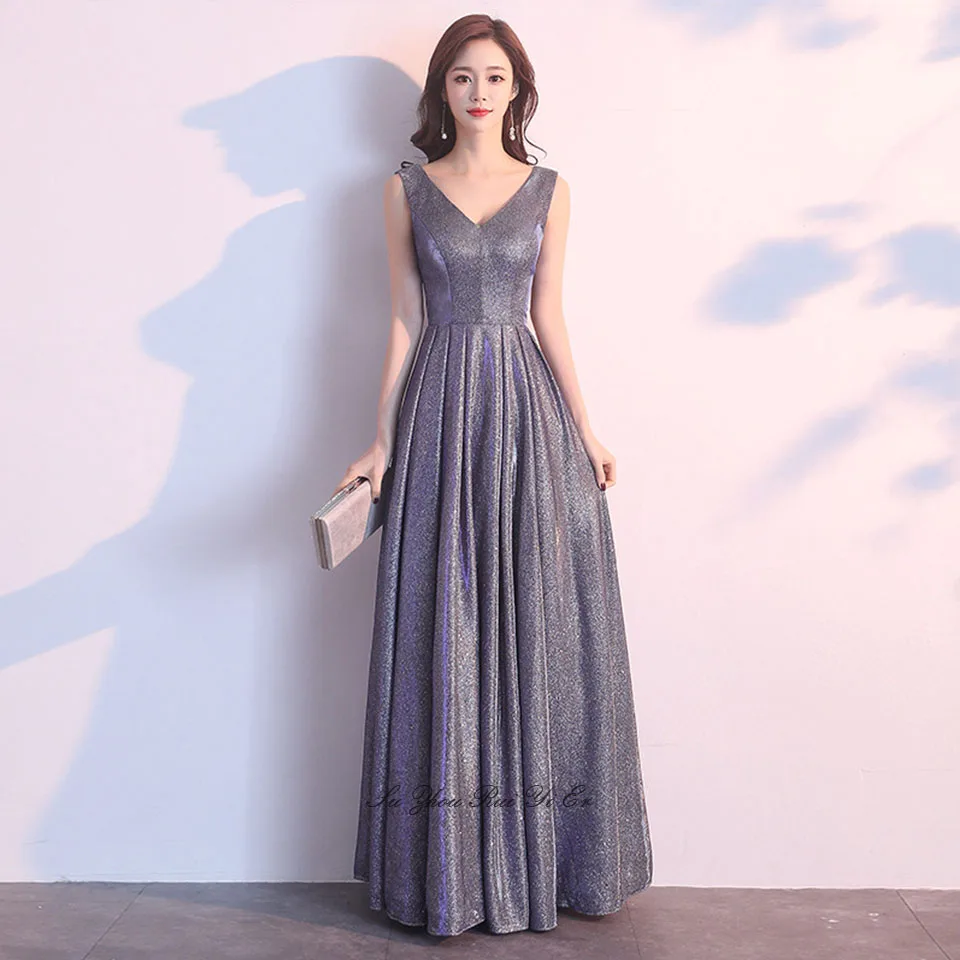 

V-neck Prom Dresses 2020 Lace Up Long Dress For Women Sparkly Floor Length A-line Formal Gown Evening Dress Vestido De Festa