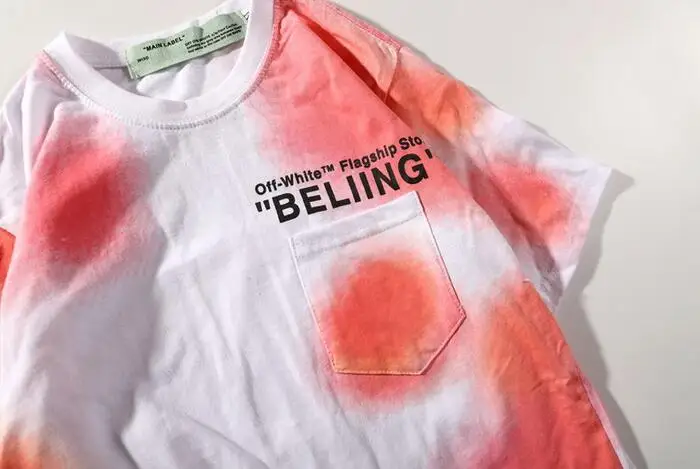 Розовый рендеринг стрелка Off-White OW для мужчин и женщин унисекс пара влюбленных моделей хлопок Повседневная мода короткий рукав круглый вырез Футболка