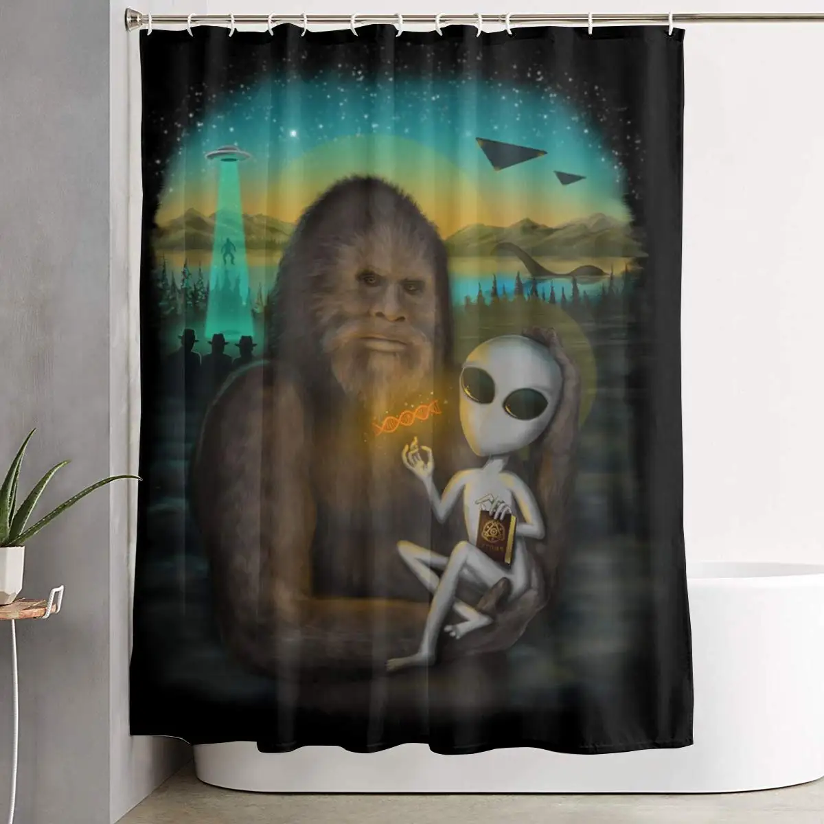 Aliens и Bigfoot домашний декор занавеска для душа водонепроницаемый набор для ванной комнаты с крючками
