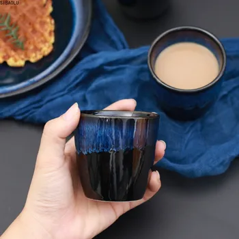 

Blue Series Ceramic Coffee Cup Breakfast Cup Afternoon Tea Cup Simple Retro TablewareBlue Kiln Glazed Ceramic Water Cup