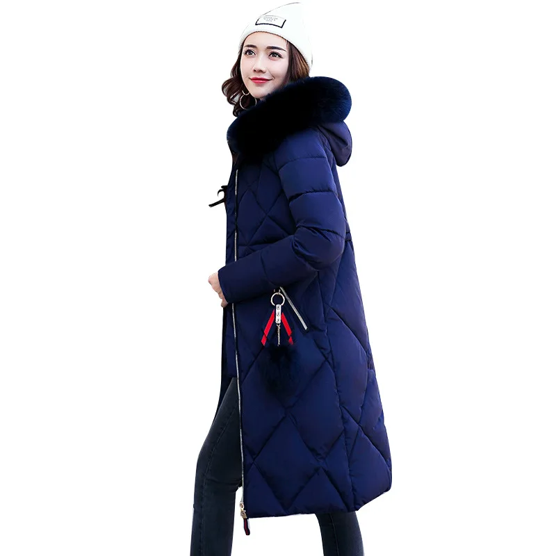 5XL Женские зимние длинные пуховые пальто плюс размер Теплые Топы повседневные меховой для шеи толстые хлопковые пуховики с капюшоном корейское пальто