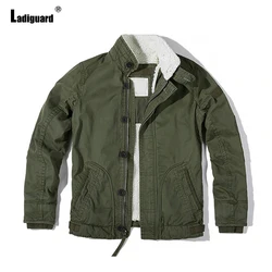 Ladiguard 2024 New Sexy Fashion Military Camouflage Jackets Winter Velvet Coats Mens Oepn Stitch Basic Tops Cargo Outerwear