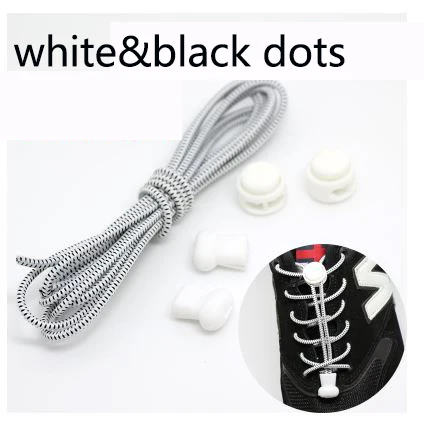 white and black dots Низкая цена без шнурка фиксирующий башмак Шнурки тапки ленивые эластичные шнурки светящиеся шнурки для обуви Дети - Цвет: white and black dots