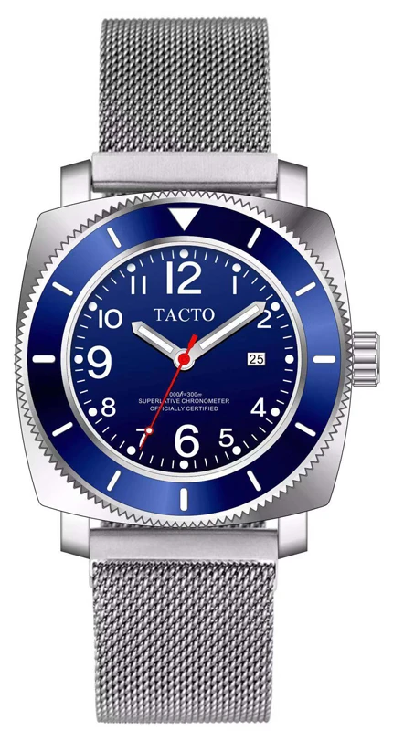 Новое поступление Tacto часы мужские из натуральной кожи модные японские кварцевые часы Gmt мужские s Ограниченная серия PAM спортивные часы 43 мм - Цвет: Silver-Blue