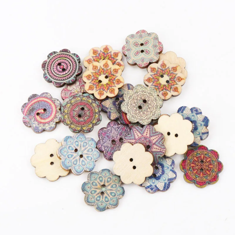 Description Picture 5 of itemNatural Wooden Flower Stripe Shape Buttons Sewing Scrapbooking Handmade Costume Accessories Home Decoration DIY 20pcs 20-25mm