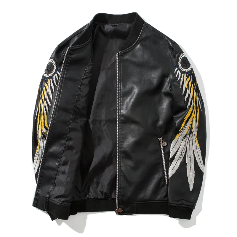 Мужская куртка-бомбер из искусственной кожи, весенне-осеннее пальто, мотоциклетные повседневные кожаные куртки, мужская верхняя одежда черного и синего цвета, одежда размера плюс M-3XL, ZA322