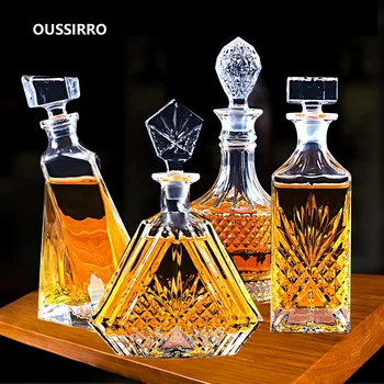 

OUSSIRRO Crystal Glass Wine Red Bottle + Cups Wine Decanter Whiskey Liqour Pourer Home Bar Vodka Beer Bottle Jar Jug JR