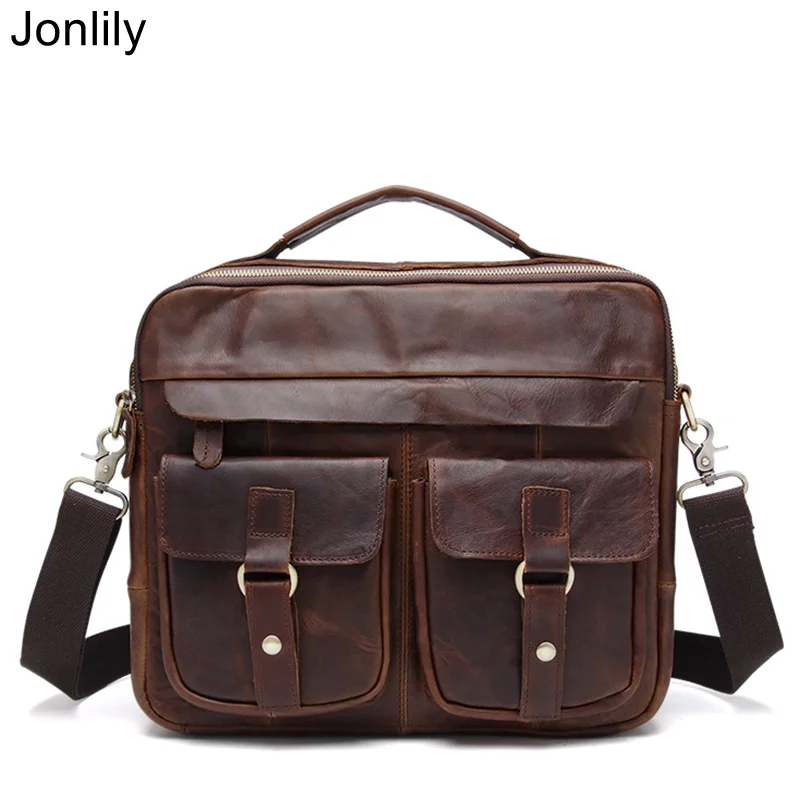 Jonlily Mannen Echt Lederen Schoudertas Aktentas Handtas Vintage Messenger Crossbody Bag 12-Inch Laptop Tas-KG349 Jonlily Mannen Echt Lederen Schoudertas Aktentas Handtas Vintage Messenger Crossbody Bag 12-Inch Laptop Tas-KG349