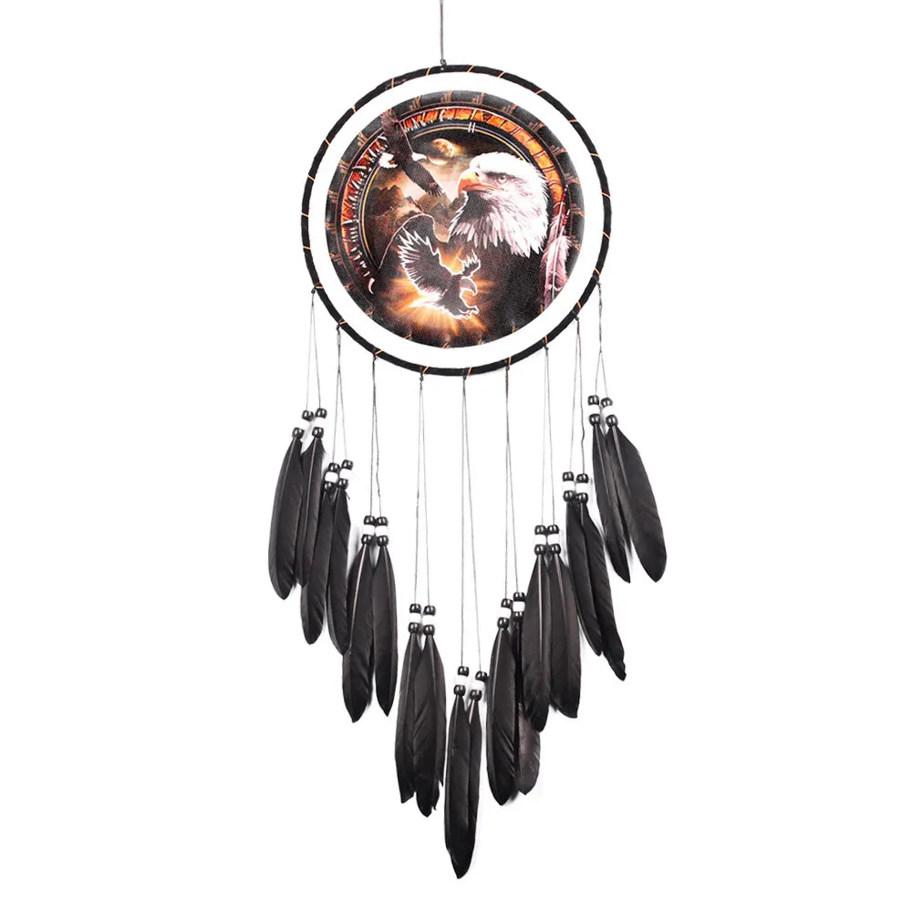 MS6836 New Products Eagle Oil Painting Black Feather Dreamcatcher Furniture Decorative Crafts Wall Decoration Wall Hangers