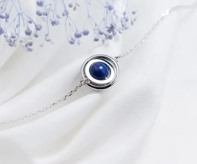 Authentic REAL. 925 Sterling Silver FINE Jewelry Blue stone into the Lucky Multi-Circle Pendant Necklace geometric GTLx1723