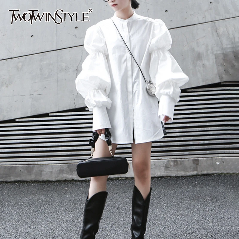 

Женские блузки TWOTWINSTYLE, винтажные свободные блузки с круглым вырезом и буфами, с длинными рукавами и рюшами, осенняя женская модная одежда, 2020