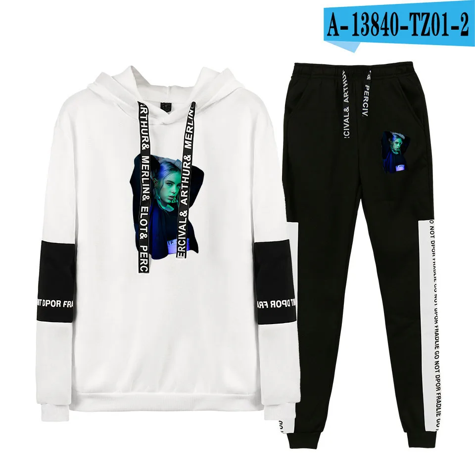 white Спортивная одежда billie eilish, толстовка с капюшоном+ спортивные штаны, костюм, Осень-зима, мягкий хлопковый теплый пуловер для мужчин/женщин billie eilish - Цвет: white