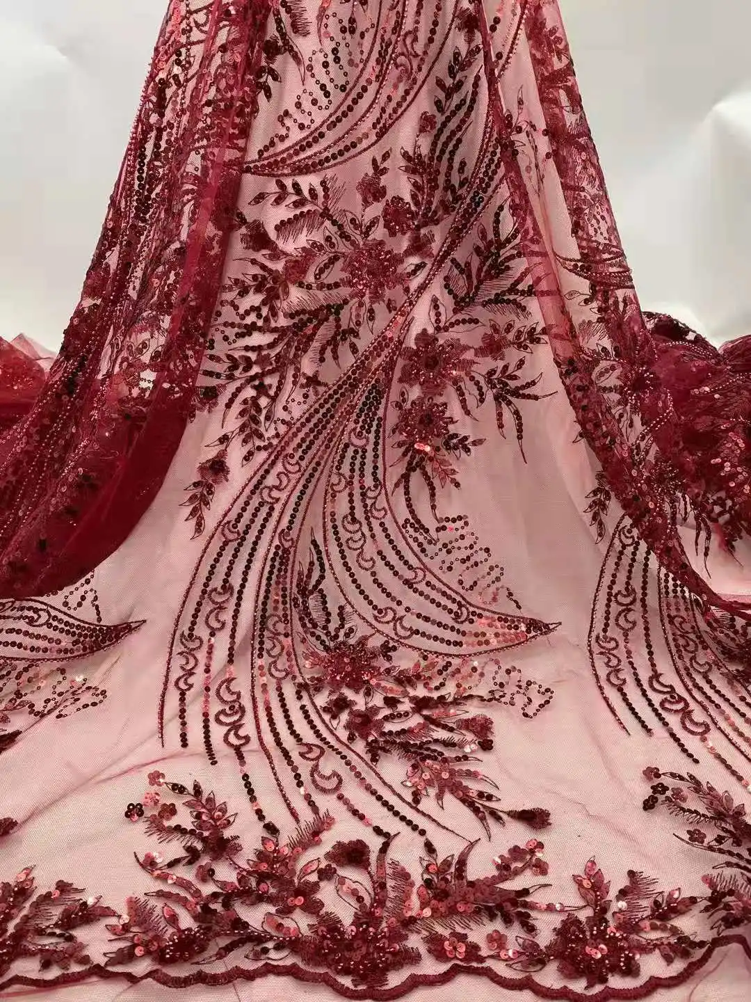 

High quality beads embroidery French tulle lace fabric / with sequins Africa lace fabric for wedding dress party dresses 5yards