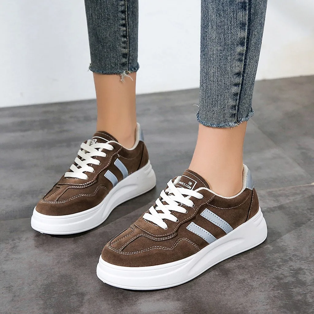 

Women platform shoes Winter Soft Bottom Comfortable Reflective Lace-Up Velvet Cotton running shoes Leisure flat shoes women