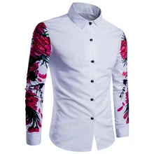 Весенняя Мужская рубашка с цветочным принтом и длинным рукавом, Повседневная Черная Мужская рубашка в стиле ретро, облегающая сорочка Homme