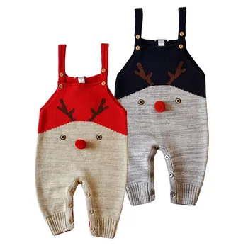 

1-3 years old Christmas elk children clothing boys 100% cotton suspenders 2 colors cute sweater overalls baby girls pants