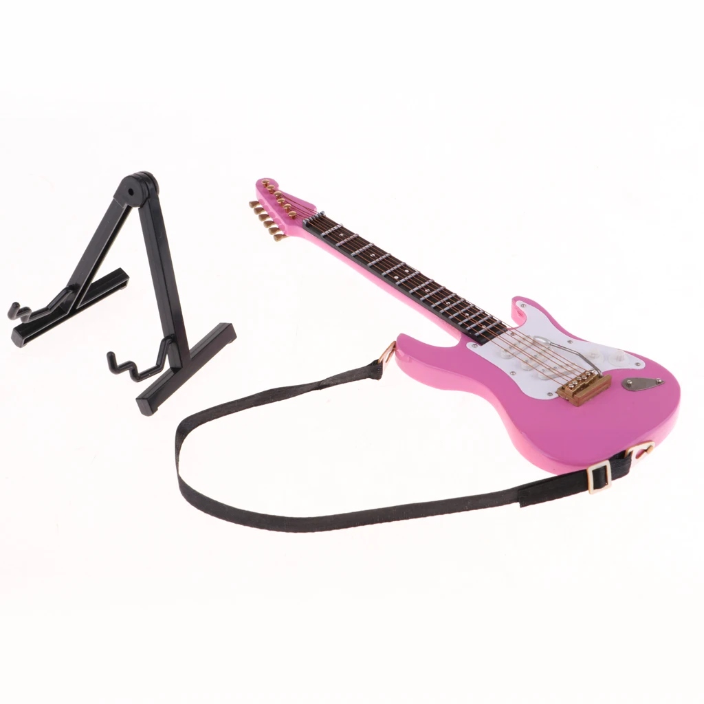 1/6 Miniature Musical Instrument Toys Stylish Pink Electric Guitar Model