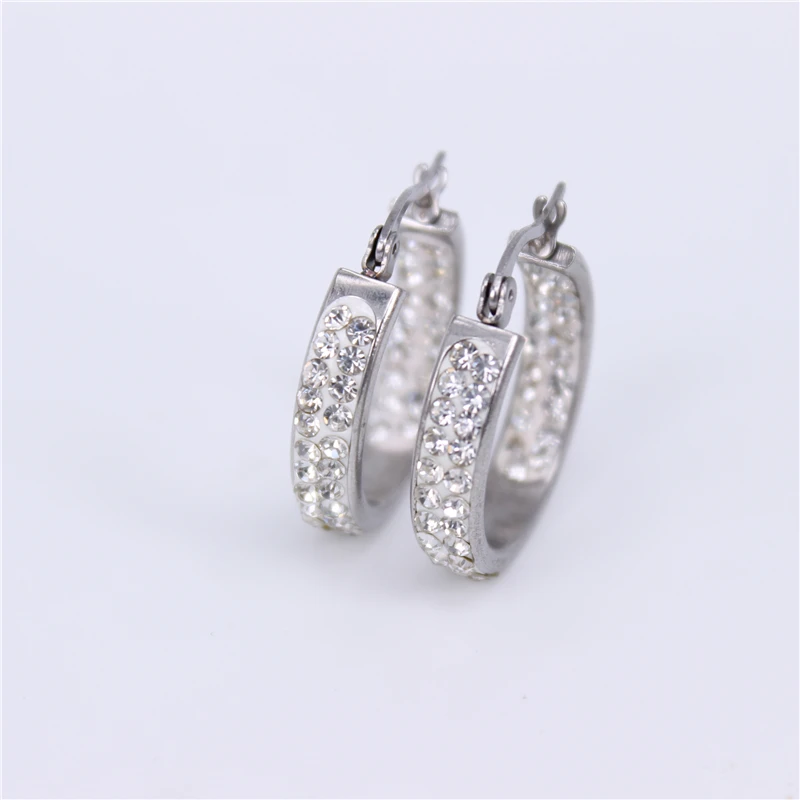 silver color 25mm Классические модные серьги с белым хрусталем с двойным кристаллом внутри и снаружи 25 мм 35 мм выбор размеров золотого и серебряного цвета LH782 - Окраска металла: silver color 25mm